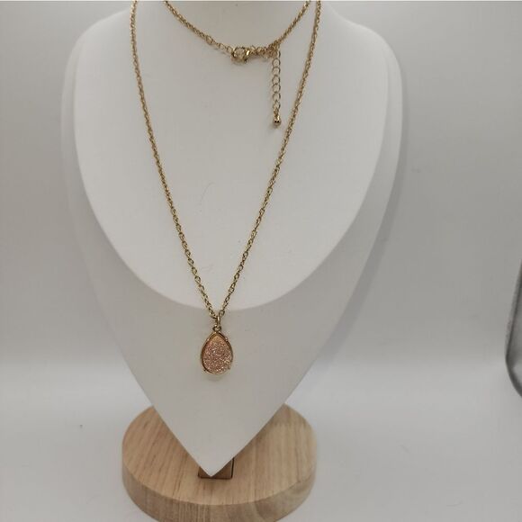 Kendra Scott KS gold Tone Pendant Necklace In Peach Drusy Durzy - Picture 2 of 7